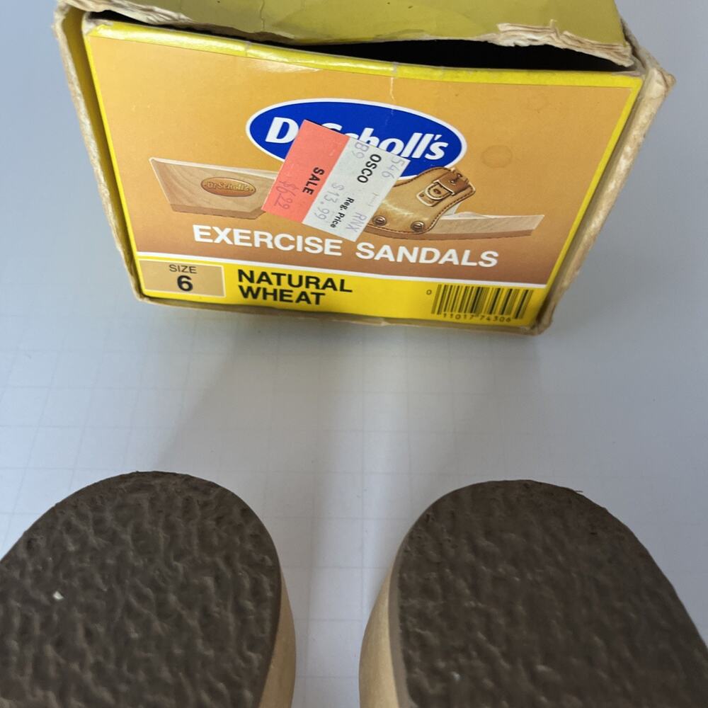 New Vintage Leather Dr. Scholl's Wooden Exercise Sandals Shoes Tan Wheat Sz 6 - Picture 5 of 11